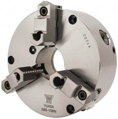 Yuasa - 3 Jaws, 8" Diam, Self Centering Manual Lathe Chuck - Plain Back Mount Spindle, Adjustable, Reversible, 2.4803" Through Hole Diam, 0.0005" Axial Runout, Cast Iron - Strong Tooling