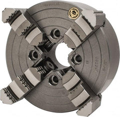 Bison - 4 Jaws, 8" Diam, Independent Manual Lathe Chuck - Plain Back Mount Spindle, Reversible, 1,800 Max RPM, 1.9685" Through Hole Diam, Cast Iron - Strong Tooling