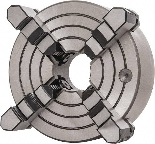 Interstate - 4 Jaws, 8" Diam, Independent Manual Lathe Chuck - D1-5 Mount Spindle, Reversible, 2.165" Through Hole Diam, Cast Iron - Strong Tooling