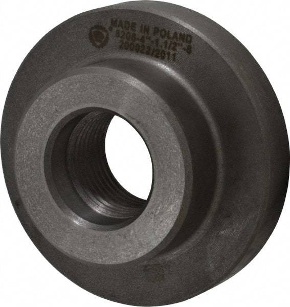 Bison - Adapter Back Plate for 4" Diam Self Centering Lathe Chucks - 1-1/2 - 8 Mount, 1-1/2" Through Hole Diam, 2.677mm ID, 4.095" OD, 0.709" Flange Height, Cast Iron - Strong Tooling