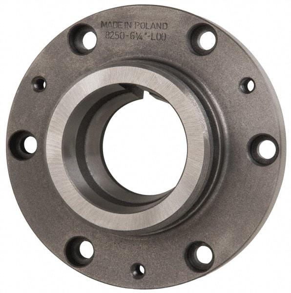 Bison - Adapter Back Plate for 6-1/4" Diam Self Centering Lathe Chucks - L-0 Mount, 2.6" Through Hole Diam, 6.32" OD, 0.71" Flange Height, Cast Iron - Strong Tooling