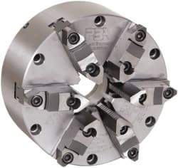 Pratt Burnerd America - 6 Jaws, 6" Diam, Self Centering Manual Lathe Chuck - Plain Back Mount Spindle, Adjustable, Reversible, 2,500 Max RPM, 1.81" Through Hole Diam, Forged Steel - Strong Tooling