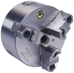 Bison - 3 Jaws, 8" Diam, Self Centering Manual Lathe Chuck - Plain Back Mount Spindle, Reversible, 4,000 Max RPM, 2.1654" Through Hole Diam, 0.0018" Axial Runout, 0.0016" Radial Runout, Forged Steel - Strong Tooling