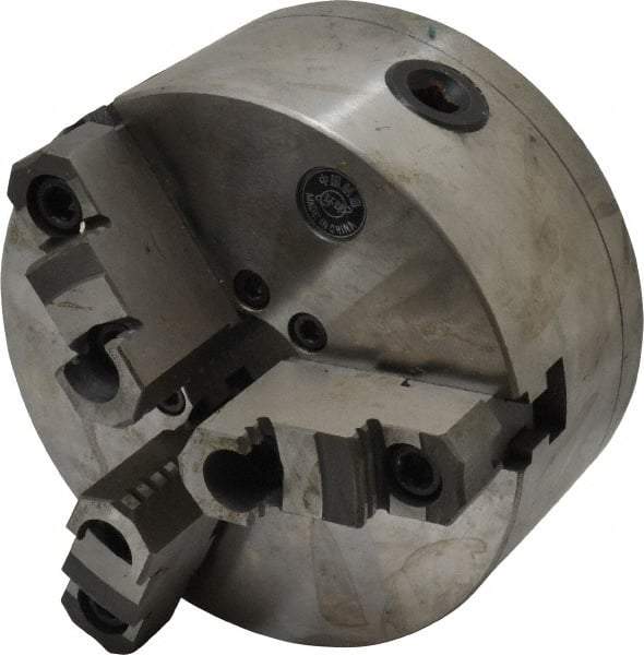 Interstate - 3 Jaws, 6" Diam, Self Centering Manual Lathe Chuck - D1-3 Mount Spindle, Reversible, 1.5748" Through Hole Diam, Cast Iron - Strong Tooling