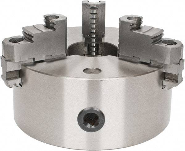 Interstate - 3 Jaws, 8" Diam, Self Centering Manual Lathe Chuck - D1-4 Mount Spindle, Reversible, 1.9685" Through Hole Diam, Cast Iron - Strong Tooling