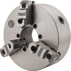 Interstate - 3 Jaws, 10" Diam, Self Centering Manual Lathe Chuck - D1-8 Mount Spindle, Reversible, 2.7559" Through Hole Diam, Cast Iron - Strong Tooling