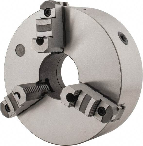 Interstate - 3 Jaws, 12" Diam, Self Centering Manual Lathe Chuck - D1-8 Mount Spindle, Reversible, 3-15/16" Through Hole Diam, Cast Iron - Strong Tooling