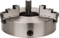 Interstate - 3 Jaws, 15" Diam, Self Centering Manual Lathe Chuck - Plain Back Mount Spindle, Reversible, 5.315" Through Hole Diam, 0.003" Axial Runout, Cast Iron - Strong Tooling