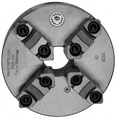 Bison - 4 Jaws, 16" Diam, Self Centering Manual Lathe Chuck - Plain Back Mount Spindle, Reversible, 1,000 Max RPM, 5.3543" Through Hole Diam, 0.0012" Axial Runout, 0.0024" Radial Runout, Cast Iron - Strong Tooling