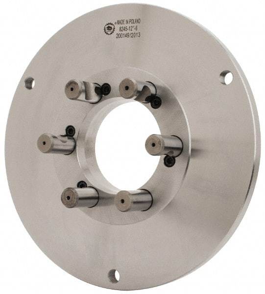 Bison - Adapter Back Plate for 12-1/2" Diam Self Centering Lathe Chucks - D1-6 Mount, 4.055" Through Hole Diam, 7.086mm ID, 12.4" OD, 3/4" Flange Height, Steel - Strong Tooling