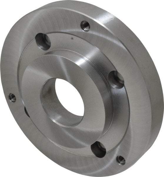 Bison - Adapter Back Plate for 8" Diam Self Centering Lathe Chucks - A2-6 Mount, 2.165" Through Hole Diam, 4.33mm ID, 7.87" OD, 1.11" Flange Height, Steel - Strong Tooling