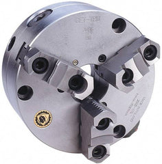 Bison - 3 Jaws, 16" Diam, Self Centering Manual Lathe Chuck - Front Mount, Adjustable, Reversible, 1,800 Max RPM, 5.354" Through Hole Diam, Forged Steel - Strong Tooling