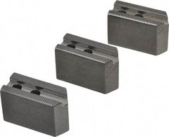 H & R Manufacturing - 5" Chuck Capacity, 1.5mm x 60° Serrated Attachment, Square Soft Lathe Chuck Jaw - 3 Jaws, Steel, 0.708" Btw Mount Hole Ctrs, 2-5/16" Long x 1" Wide x 1-1/2" High, 0.395" Groove, 8mm Fastener - Strong Tooling