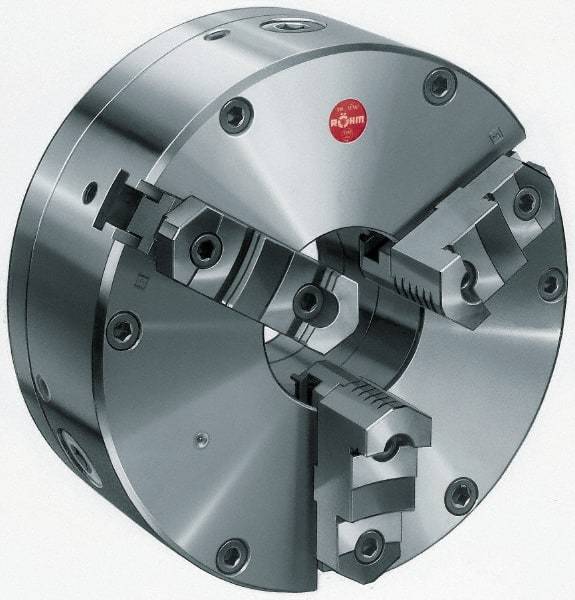 Rohm - 3 Jaws, 12" Diam, Self Centering Manual Lathe Chuck - Plain Back Mount Spindle, Adjustable, Reversible, 4.06" Through Hole Diam, Forged Steel - Strong Tooling