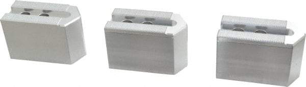 Masterman & Kovil - 6" Chuck Capacity, 1.5mm x 60° Serrated Attachment, Square Soft Lathe Chuck Jaw - 3 Jaws, Aluminum, 0.787" Btw Mount Hole Ctrs, 3mm Long x 1-1/2" Wide x 2" High, 0.473" Groove, 10mm Fastener - Strong Tooling