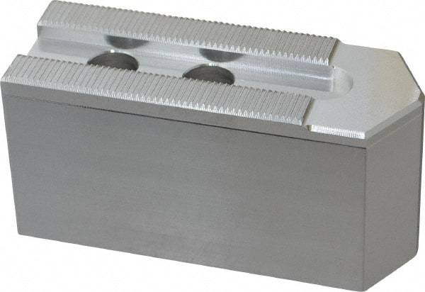 Masterman & Kovil - 8" Chuck Capacity, 1.5mm x 60° Serrated Attachment, Square Soft Lathe Chuck Jaw - 3 Jaws, Aluminum, 0.984" Btw Mount Hole Ctrs, 4mm Long x 1-1/2" Wide x 2" High, 0.551" Groove, 12mm Fastener - Strong Tooling