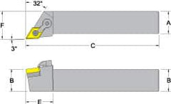 Dorian Tool - MDJN, Right Hand Cut, 3° Lead Angle, 1-1/4" Shank Height x 1-1/4" Shank Width, Negative Rake Indexable Turning Toolholder - 6" OAL, DN..54. Insert Compatibility, Series Multi-Option - Strong Tooling