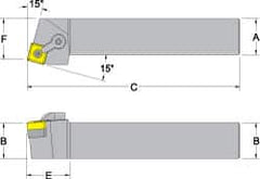 Dorian Tool - MSRN, Left Hand Cut, 15° Lead Angle, 3/4" Shank Height x 3/4" Shank Width, Negative Rake Indexable Turning Toolholder - 4-1/2" OAL, SN..43. Insert Compatibility, Series Multi-Option - Strong Tooling