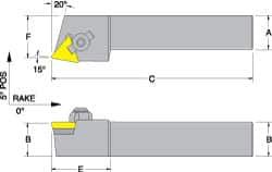 Dorian Tool - CTRP, Right Hand Cut, 15° Lead Angle, 5/8" Shank Height x 5/8" Shank Width, Neutral Rake Indexable Turning Toolholder - 4-1/2" OAL, TP..22.. Insert Compatibility, Series Clamp Type - Strong Tooling