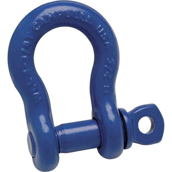 Campbell - 1" Nominal Chain Size, 8.5 Ton Carbon Steel Screw Anchor Shackle - 1-1/8" Pin Diam, 1-11/16" Wide Inside Jaw, 2-1/2" Inside Width, 2-3/8" Max Body Thickness - Strong Tooling