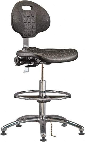 Bevco - 20-1/2 to 30-1/2" High Adjustable Height Swivel Stool - 27" Wide x 27" Deep, ESD Polyurethane Seat, Black - Strong Tooling