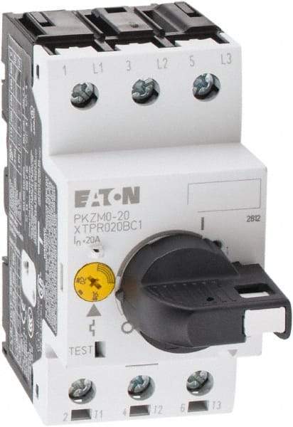 Eaton Cutler-Hammer - 20 Amp, IEC, Open Pushbutton Manual Motor Starter - 45mm Wide x 94mm Deep x 3.6667" High, 15 hp at 600 V & 5 hp at 200 V, CE Approved, CSA Certified, DIN VDE, EN/IEC, UL 508 Type E Compliant & UL Listed - Strong Tooling