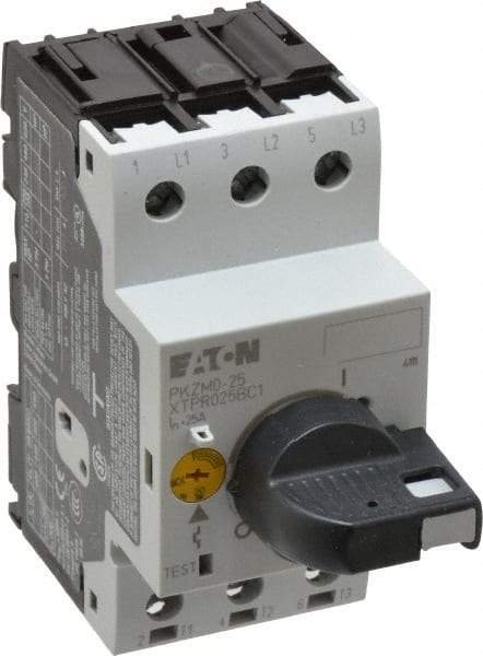 Eaton Cutler-Hammer - 25 Amp, IEC, Open Pushbutton Manual Motor Starter - 45mm Wide x 94mm Deep x 3.6667" High, 15 hp at 480 V, 20 hp at 600 V & 7-1/2 hp at 240 V, CE Approved, CSA Certified, DIN VDE, EN/IEC, UL 508 Type E Compliant & UL Listed - Strong Tooling