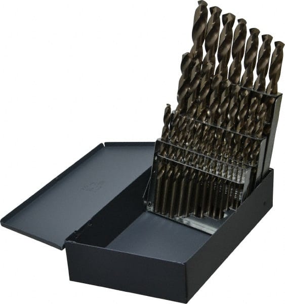 Cleveland - 1/16 to 1/2", 135° Point, Gold Finish, Cobalt Jobber Length Drill Bit Set - Strong Tooling