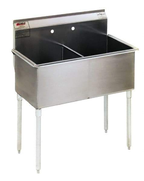 Eagle MHC - 48" Long x 21" Wide Inside, 2 Compartment, Stainless Steel Stainless Steel Scullery Sink - 16 Gauge, 51" Long x 24-1/2" Wide x 42" High Outside, 14" Deep - Strong Tooling