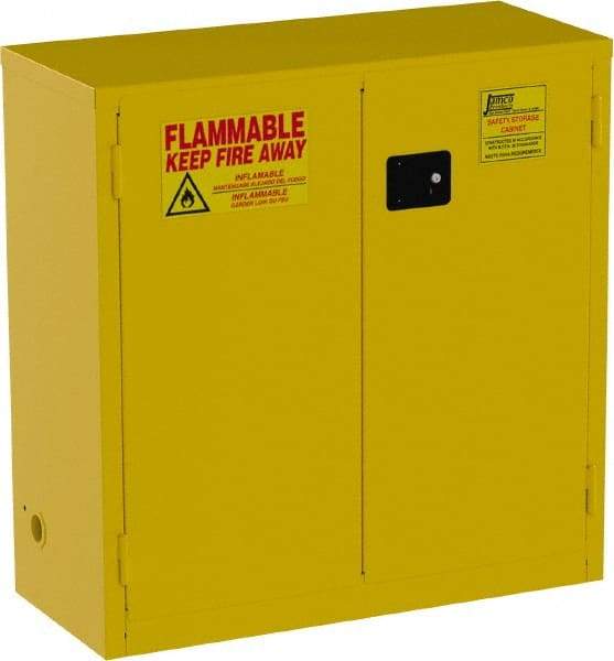 Jamco - 2 Door, 1 Shelf, Yellow Steel Standard Safety Cabinet for Flammable and Combustible Liquids - 44" High x 43" Wide x 18" Deep, Manual Closing Door, 3 Point Key Lock, 30 Gal Capacity - Strong Tooling