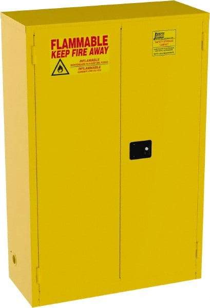 Jamco - 2 Door, 2 Shelf, Yellow Steel Standard Safety Cabinet for Flammable and Combustible Liquids - 65" High x 43" Wide x 18" Deep, Manual Closing Door, 3 Point Key Lock, 45 Gal Capacity - Strong Tooling