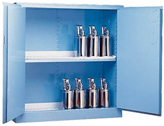 Justrite - 2 Door, 2 Shelf, Blue Steel Standard Safety Cabinet for Corrosive Chemicals - 65" High x 34" Wide x 34" Deep, Manual Closing Door, 3 Point Key Lock, 60 Gal Capacity - Strong Tooling