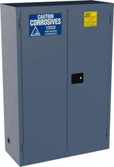 Jamco - 2 Door, 2 Shelf, Blue Steel Standard Safety Cabinet for Corrosive Chemicals - 65" High x 43" Wide x 18" Deep, Manual Closing Door, 3 Point Key Lock, 45 Gal Capacity - Strong Tooling