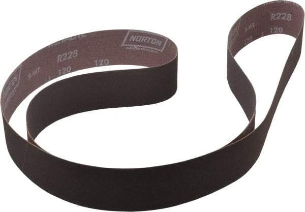 Norton - 2" Wide x 72" OAL, 120 Grit, Aluminum Oxide Abrasive Belt - Aluminum Oxide, Fine, Coated, X Weighted Cloth Backing, Series R228 - Strong Tooling