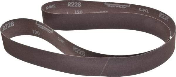 Norton - 1-1/2" Wide x 60" OAL, 120 Grit, Aluminum Oxide Abrasive Belt - Aluminum Oxide, Fine, Coated, X Weighted Cloth Backing, Series R228 - Strong Tooling