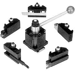 Dorian Tool - Series EA Tool Post Holder & Set for 25" & Up Lathe Swing - 6 Piece, Through Coolant, Includes (5) Holders, Tool Post - Exact Industrial Supply