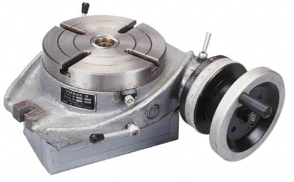 Phase II - 6" Table Diam, Horizontal Rotary Machining Table - 2MT Center Taper, 0.39" T-Slot Width - Strong Tooling