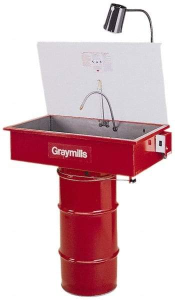 Graymills - Drum Mount Solvent-Based Parts Washer - 20 Gal Max Operating Capacity, Steel Tank, 67-1/8" High x 36" Long x 20" Wide, 115 Input Volts - Strong Tooling