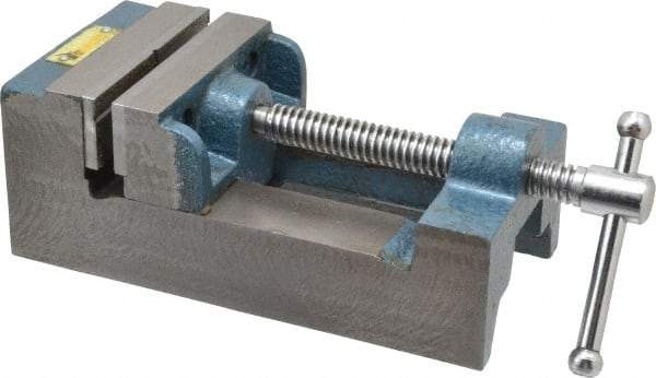 Interstate - 3-5/16" Jaw Opening Capacity x 1-7/64" Throat Depth, Horizontal Drill Press Vise - 3-1/2" Wide x 1.1" High Jaw, Stationary Base, Standard Speed, 8-1/2" OAL x 2-3/4" Overall Height, Cast Iron - Strong Tooling