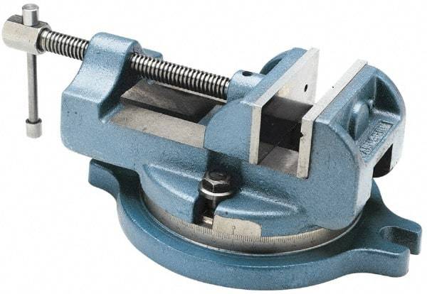 Palmgren - 4" Jaw Width, 4" Jaw Opening Capacity, Horizontal Swivel Machine Vise - Manual Operation, 1 Station, 11-3/4" Long x 4-3/4" High x 1-3/4" Deep, 1-3/4" Jaw Height, 30,000 psi Max Clamp Force, Cast Iron - Strong Tooling