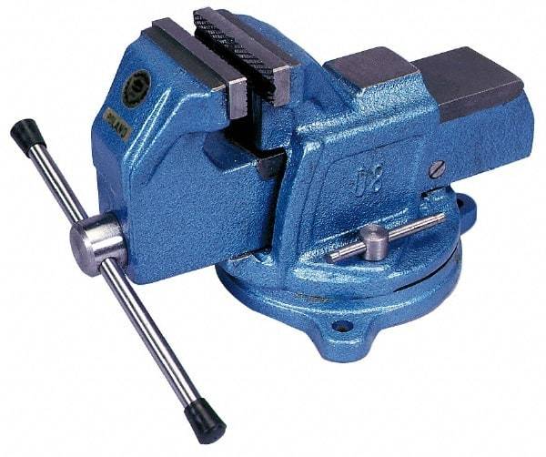 Interstate - 6" Jaw Width, 4-15/16" Opening Capacity, 3" Throat Depth, Cast Iron Swivel Bench Vise - Bolt Down Base Attachment, 7.72" High - Strong Tooling