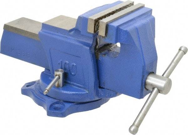 Interstate - 4" Jaw Width, 3-17/32" Opening Capacity, 2-1/4" Throat Depth, Cast Iron Swivel Bench Vise - Bolt Down Base Attachment, 5.77" High - Strong Tooling