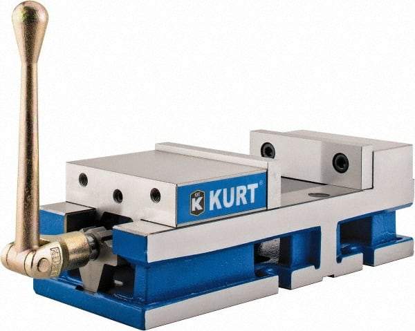 Kurt - 6" Jaw Width, 6" Jaw Opening Capacity, Horizontal Stationary Machine Vise - Manual Operation, 6,356 Lb Capacity, 1 Station, 17" Long x 4.6720" High x 1-31/64" Deep, 1.735" Jaw Height, 80 Lb Max Clamp Force - Strong Tooling