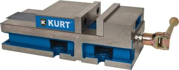 Kurt - 6" Jaw Width, 6" Jaw Opening Capacity, Horizontal Stationary Machine Vise - Reverse Manual Operation, 6,356 Lb Capacity, 1 Station, 17" Long x 4.6720" High x 1-31/64" Deep, 1.735" Jaw Height, 80 Lb Max Clamp Force - Strong Tooling