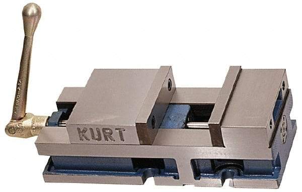 Kurt - 6" Jaw Width, 6" Jaw Opening Capacity, Horizontal Stationary Machine Vise - Air Operation, 5,000 Lb Capacity, 1 Station, 17" Long x 4.6720" High x 1-31/64" Deep, 1.735" Jaw Height, 100 psi Max Clamp Force - Strong Tooling