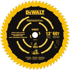 DeWALT - 12" Diam, 1" Arbor Hole Diam, 60 Tooth Wet & Dry Cut Saw Blade - Carbide-Tipped, Crosscut & Smooth Action, Standard Round Arbor - Strong Tooling