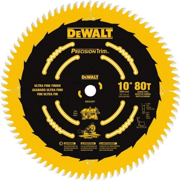 DeWALT - 10" Diam, 5/8" Arbor Hole Diam, 80 Tooth Wet & Dry Cut Saw Blade - Carbide-Tipped, Finishing Action, Standard Round Arbor - Strong Tooling