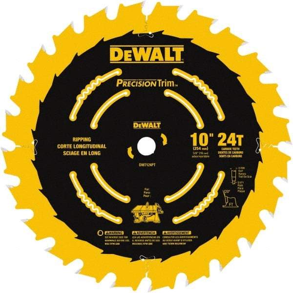 DeWALT - 10" Diam, 5/8" Arbor Hole Diam, 24 Tooth Wet & Dry Cut Saw Blade - Carbide-Tipped, Ripping Action, Standard Round Arbor - Strong Tooling