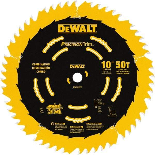 DeWALT - 10" Diam, 5/8" Arbor Hole Diam, 50 Tooth Wet & Dry Cut Saw Blade - Carbide-Tipped, Combination Action, Standard Round Arbor - Strong Tooling