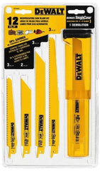 DeWALT - 12 Piece, 6" to 9" Long x 0.035" to 0.062" Thick, Bi-Metal Reciprocating Saw Blade Set - Straight and Tapered Profile, 6 to 24 Teeth per Inch, Angled Tip - Strong Tooling